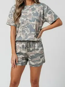 Women's Camouflage Two Piece Short Set Casual Short Sleeve Matching Outfit