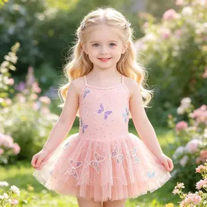 Pink Butterfly Ballet Leotard Tutu Dress for Girls - Sleeveless Embroidery Dancewear, Toddler Ballerina Outfit for Recital & Ballet Class