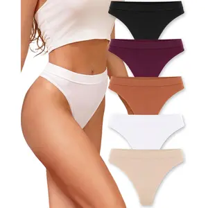 High Waisted Thong for Women Panties Breathable Sporty Tangas Seamless No Show Underwear Pack S-XL