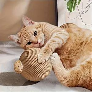8cm Large Sisal Cat Ball Toy with Rattle - Oversized No Ball Loss Interactive Cat Toys, Premium Brown.Plus Durable Thick Natural Rope, Louder Sounding Stones for Indoor Cats Kittens Chase Bite Hold Grab