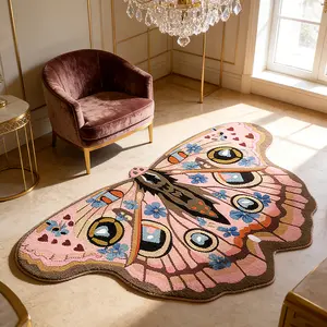 Modern Geometric Gradient Butterfly Floral Print Carpet, Foldable Washable Non-Slip Plush Rug for Living Room Bedroom, Easy Care Mat