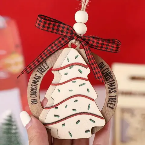 Colorful Christmas Tree Gift , Dual-Layer Wooden gift with Bowknot, Perfect for Holiday Decor & Gifts, Ideal Festive Atmosphere Creator, Ornaments, Decoration, Christmas Decorations