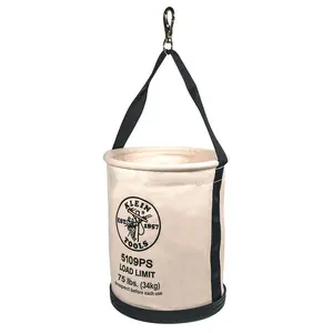 Klein Tools 5109PS Canvas Bucket, Wide-Opening Straight-Wall Tool Bucket with Pocket and Swivel Snap, 75-Pound Load Rated