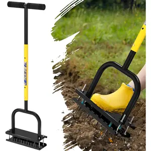 Lawn Aerator Tool, Lawn Aerator with 12 Spikes, Automatic Leaf and Dirt Cleaning with Spring-Loaded Design, Metal Manual Aerator for Loosening Soil Aerating Patio, Yard, Garden