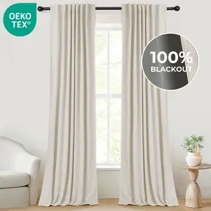 Inovaday 2pcs Blackout Curtains for Living Room Bedroom Linen Blackout Curtains, Back Tab/Rod Pocket Luxury Black Out Curtains for Windows Apartment