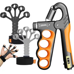 Hand Grip Strengthener Forearm Trainer Adjustable Resistance 11-220Lbs with Counting Finger Exerciser for Muscle Building Injury Recovery Combo Set