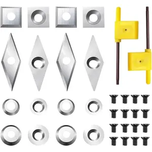 34Pcs Tungsten Carbide Cutters Inserts Set, Lathe Tools for Wood Lathe Turning Tools, Supplied with Screws and Screwdriver (Silver-34Pcs)