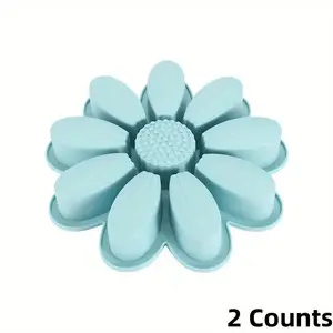 2 Counts Turquoise Silicone Sunflower Cake Mold, Flower Shaped Baking Tray, Durable and Easy to Clean, Perfect for Valentine's Day Baking