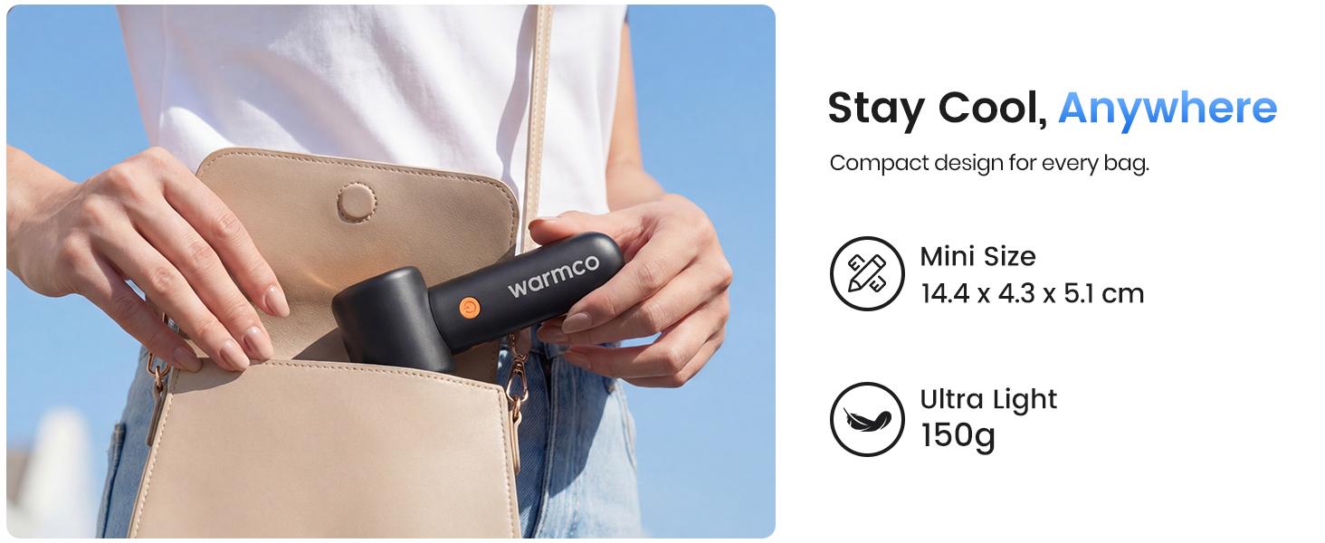 Warmco 15000RPM Turbo Fan, 5000mAh Portable Handheld Fan Rechargeable, High Speed Mini Personal Fan with 5 Speeds and LED Display. USB-C Battery Powered Desk Fan for Office, Travel, Outdoor Camping and Makeup