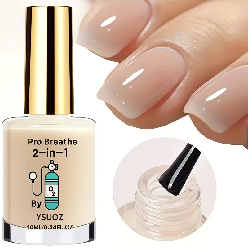 Natural Jelly Beige Nail Strengthener Treatment - Quick-Dry Clear Polish, Glossy Top Coat for Fingernails & Toenails, Adds Shine & Strength