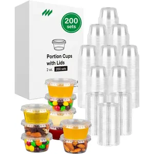 200 Sets 2 oz Portion Cups with , Disposable Plastic Condiment Cups, Souffle Cups for Salad Dressing, Jello Shots, Dipping Sauces,  Samples & Takeout Sauce Containers