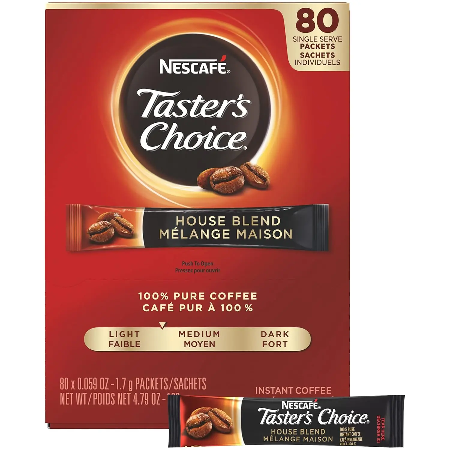 Nescafe Taster's Choice Light Roast Instant Coffee Singles Pack, Pack of 80 - Beverage