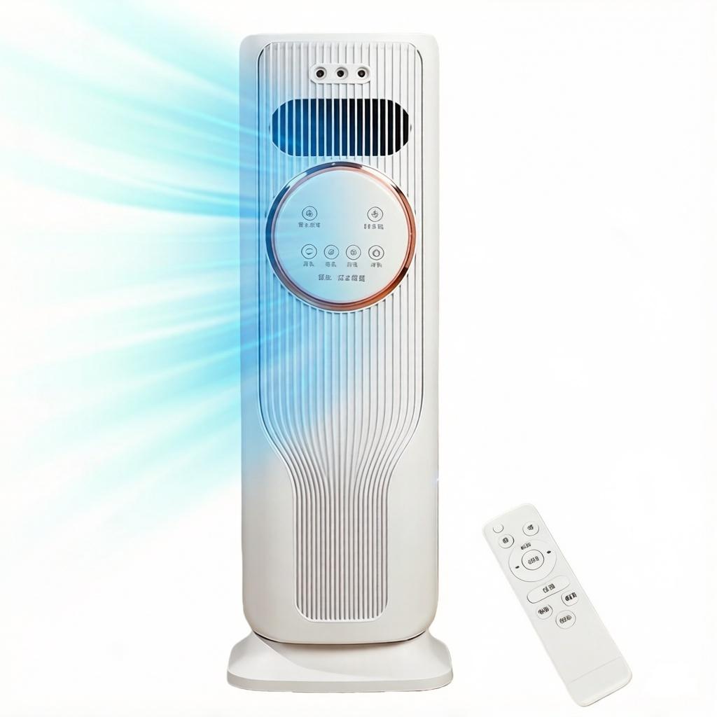 2-in-1 Bladeless Tower Fan & Space Heater – 3 Speeds, 2 Heat Settings, Remote Control, Ice/Water Cooling, Energy Efficient, Quiet Operation – All-Season Home Comfort Essential
