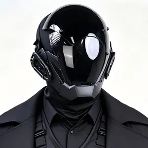 Cyberpunk Full Face Mask Black Futuristic Techwear Tactical Helmet Unisex Breathable Adjustable for Cosplay Halloween Rave Party Motorcycle Riding Streetwear Photography Prop outdoorfun