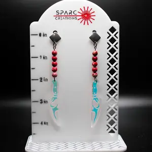 Ghost Face Iridescent Knife Earrings with Agate Beads