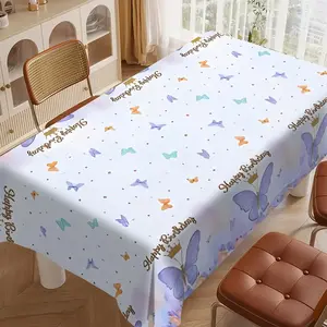 Dreamy Butterfly Birthday Tablecloth, Waterproof Oilproof, Large Butterfly with Happy Birthday, Outdoor Picnic Party Decor