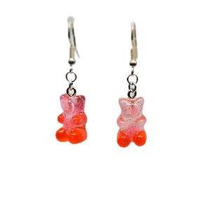 Gummy Bears 2 Tone Hanging Earrings - clear & Red with Metal Hook