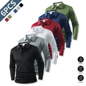 Men's Long Sleeve Polo Shirt 6 Pack | Classic Solid Colors, Versatile Golf & Casual Buttoned Collar, Business Casual, Perfect for Weekend Getaways