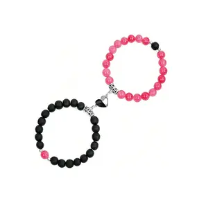 Magnetic Healing Natural Bead Stone Stretch Bracelet Set Of 2 Couples Unisex Anniversary Friendship Valentine Christmas Gift