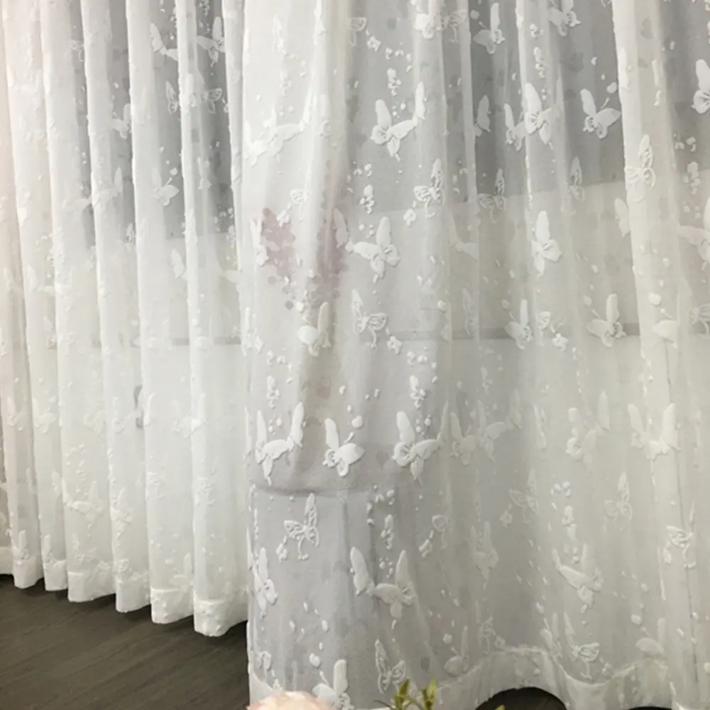 1pc Butterfly Emboss Sheer Window Curtain - Grommet-Top Top-Sell, High Light-Filtering & Softens Light, 3D Butterfly Texture + Ultra-Soft Touch, Fits Bedroom/Bay + French Decor (Ethereal Calming Vibe)