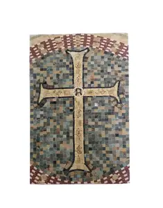 FixtureDisplays® 12x20" Wall Art Marble Stone Painting Flooring Tile Handmade Pattern Art Tile Stone Cross Decor Medallion Marble Mosaic 16990-NF
