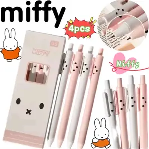 Kawaii Miffyi Rabbit Set of 4 Pastel Gel Pens | Creative Bunny High-value Cartoon Printing Cute Girl Heart Student Exam Smooth Quick-drying Durable Push Pen