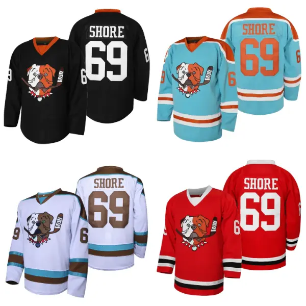 EETUG Men's Shoresy #69 Sudbury Blueberry Bulldogs Sublimated V-Neck Apparel Jersey, Polyester Sports Jersey for Collectors, High-Quality Construction Athletic Top with Custom Sublimated Design & Visible Back Name and Number Shore 69
