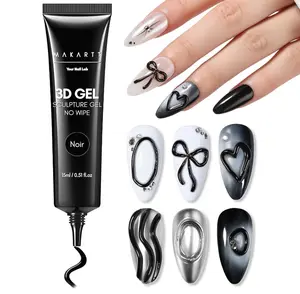 Makartt 3D Gel Nail Art: 15g Sculpting Gel Nail Art Glue for Craving Black Candy Molding Gel No Wipe Embossed Gel Polish Rhinestone Nails Charm Glue Decoration Manicure Designs (Noir)