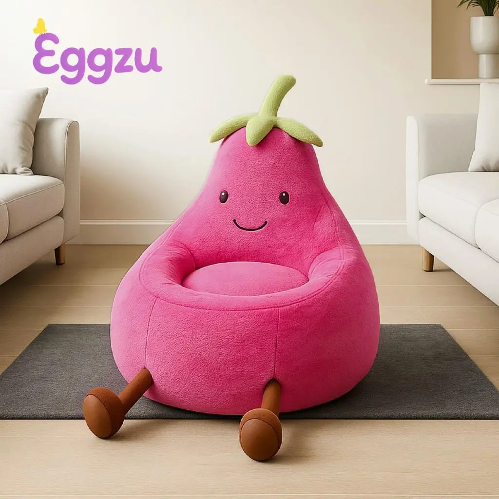 Egg-Shape Bean Bag Chair with Faux Rabbit Fur Cover, High Resilience Foam Stuffed Toddler Seat for Baby Room, Comfy Lazy Sofa for Living Room
