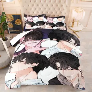 K-Pop Anime Idol Print Comforter Set, 1 Quilt and 1-2 Coreless Pillowcases, White Background and Handsome Boy Leads in Korean Manhwa Style, Comfortable Fabric, Fan Culture Style Bedroom Decor or Fan Gift