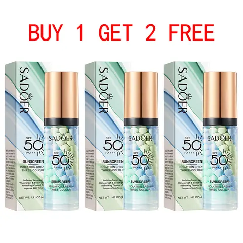 【BUY 1 GET 2 FREE】3-in-1 Color Correcting Face Primer | Sunscreen SPF 50 PA+++ - Lightweight Makeup Base with Sheer Natural Finish for Face, Daily Makeup, One Step Color Corrector Face Primer, Moisturizing Skin Tone Correcting, Radiance Skin  Moisturizer