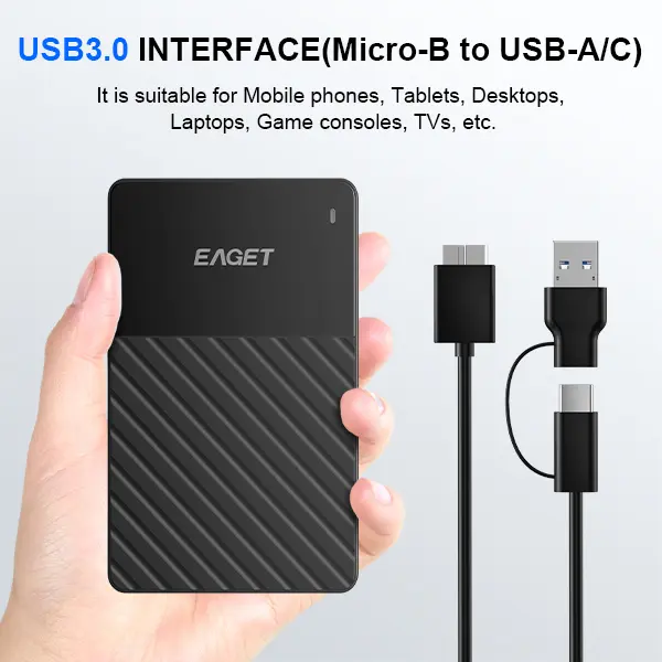 Portable USB 3.0 External Hard Drive，5Gbps High-Speed Data Transfer Hard Drives, Plug & Play, Ultra Quiet Operation, Auto Hibernate, External Storage Compatible with PC, Mac, Phone, Gaming Console, TV, for Office File Backup，1TB,500GB,250GB,EAGET