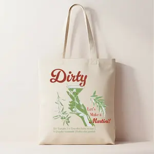 Dirty Martini Vintage Graphic Tote Bag - 100% Cotton Canvas, Machine Washable, 15" x 16", Double Straps