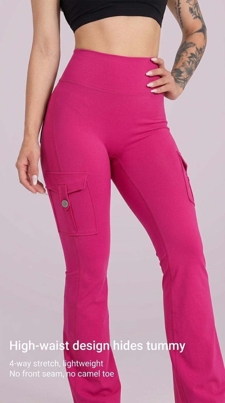 Flare Leggings with Pockets for Women Scrunch Workout Leggings Butt Lifting Gym Yoga Pants for Women Fitness Tights Leggings Hidden Scrunch High Waisted Cargo Gym Yoga No Front Seam Leggings Flared Joggers Fitness Outfit Camouflage Sports Pants