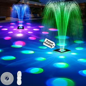 Solar Fountain,Floating Solar Pool Fountain with 9 Lights&Anchor,Large Solar  Water Fountain for Above Ground Pool Fountain Pump,  Floating Fountain for Pool-Dark Blue