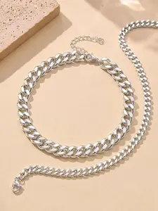 Silver Ankle Bracelets For Women Waterproof Chunky Cuban Link Chain Silver Ankle Bracelet Trendy Large Layer Anklet Set Jewelry Gift Jewellery Elegant Fashion Accessories Anklet Layered Anklet