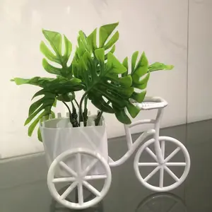 2pc Plastic Mini Bicycle Flower Basket with Artificial Potted Plants, Decorative Desktop Ornament for Room Decor, Desktop Ornamentation, Desktop Planter, Simulated Plants, Plastic Flower Pots, Plastic Planters, Unique Pots