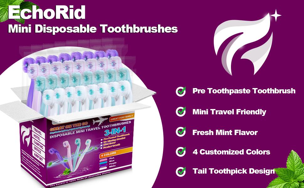 48 Count Disposable Travel Toothbrushes 3-in-1 Pre-Pasted Mini Toothbrush with Toothpick & Floss, No Water Needed, Individually Wrapped Ready-to-Go Oral Care Kit, Mint Flavor Fresh Breath On the Go, Perfect for Travel, Work, Camping, Dates & Family Use