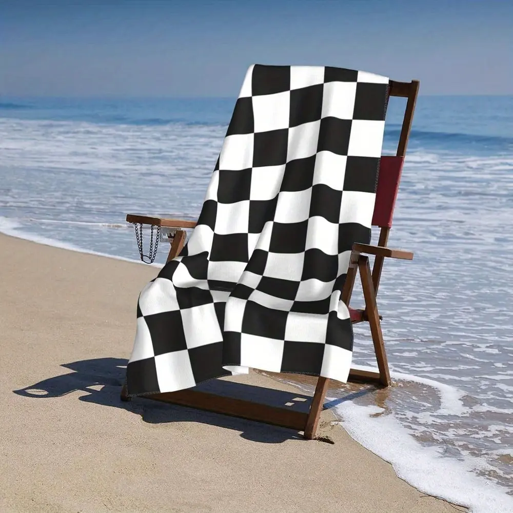 Large Quick-Dry Beach Towel Suitable for Women & Men - Soft Absorbent Bath Towel with Black & White Checkered, Suitable for Pool, Travel, Swimming, Camping, Bathing - Modern Bath Towels for