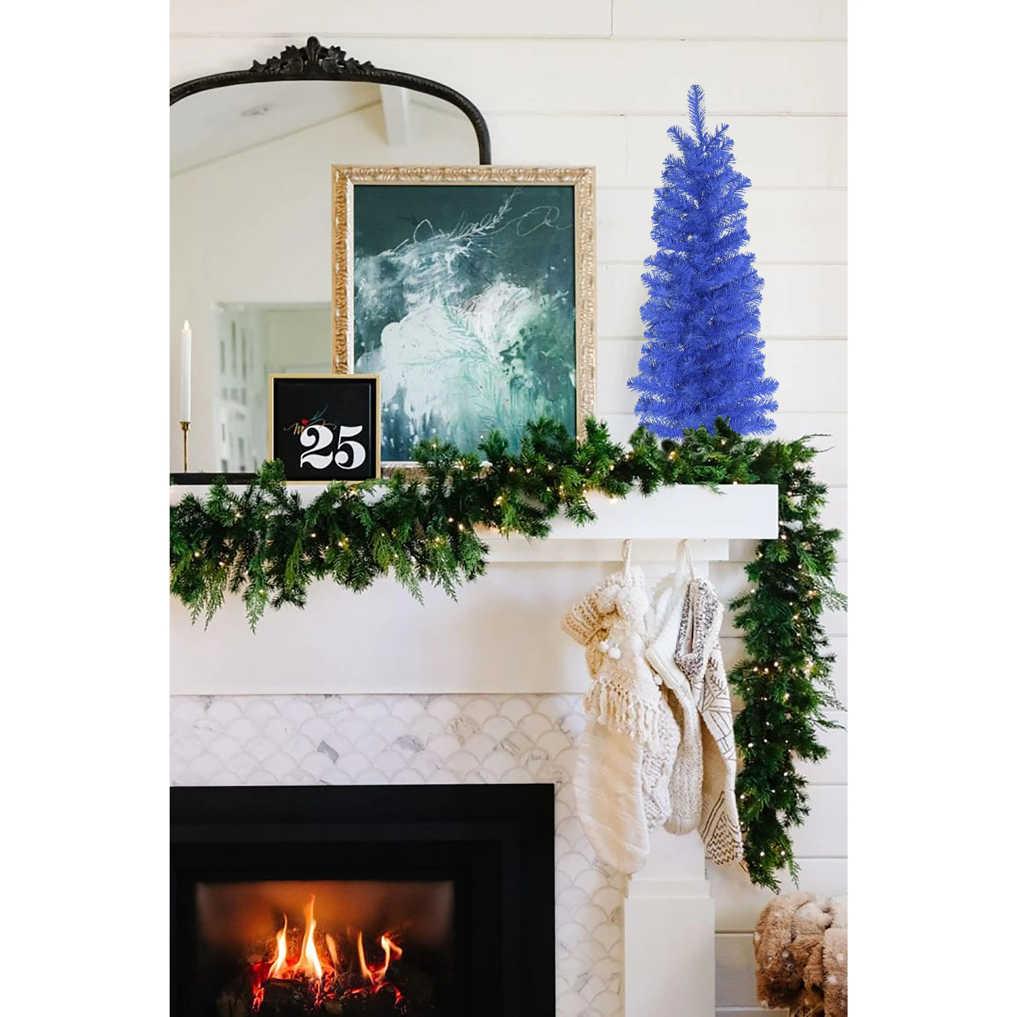 Perfect Holiday Blue Tabletop Christmas Tree Holiday Décor with Stand 3FT