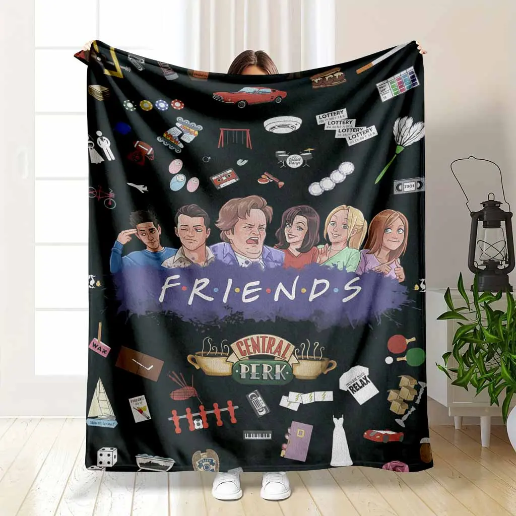 Friends Series Flannel Fabric Blanket, Central Perk Coffee Shop Icon Print, Wrinkle Resistant, Anti-Pilling, Soft Warm Lightweight Throw for Home & Office Couch, Gift Use