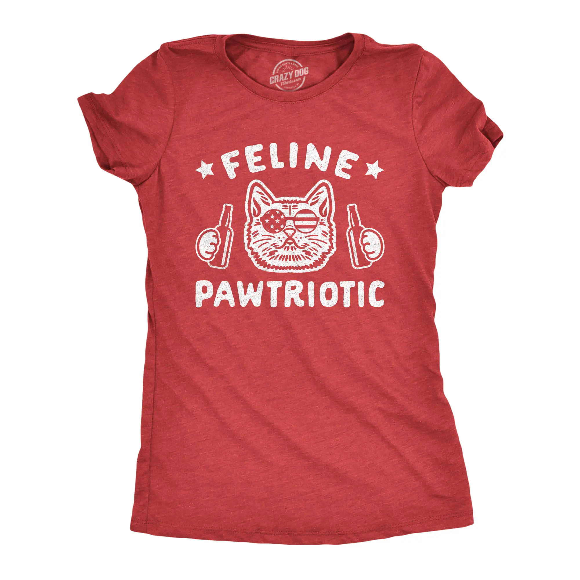 Womens Feline Pawtriotic T Shirt Funny Pet Cat 4th of July Graphic Novelty Tee Funny Womens T Shirts Cute Vintage Fashion Casual Ladies T-Shirt Gift Patriotic Tops for Women Funny Cat Top Women's Novelty Tees Red