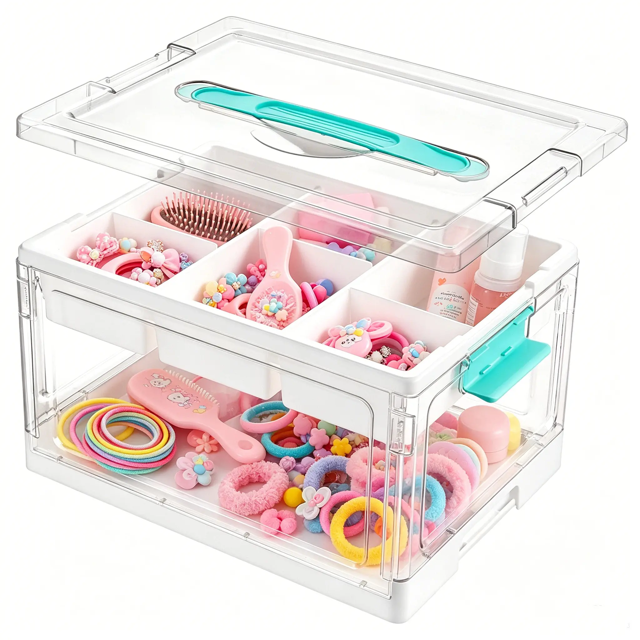 Vtopmart 2/4 Pack 24QT Clear Craft Storage Bin with Removable Trays&Adjustable Dividers, Containers for Art Supply Coloring Books Sensory Toys Medicine Playdough Squishy Hair Bows Homeschool Sewing Nail Polish, Dust Proof, Preschool & Backtoschool ToolBox