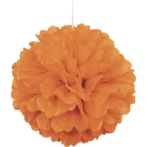 Orange Solid Hanging Tissue Pom Pom - 16" (1 Count) - Vibrant Paper Decor For Parties, Celebrations & Events