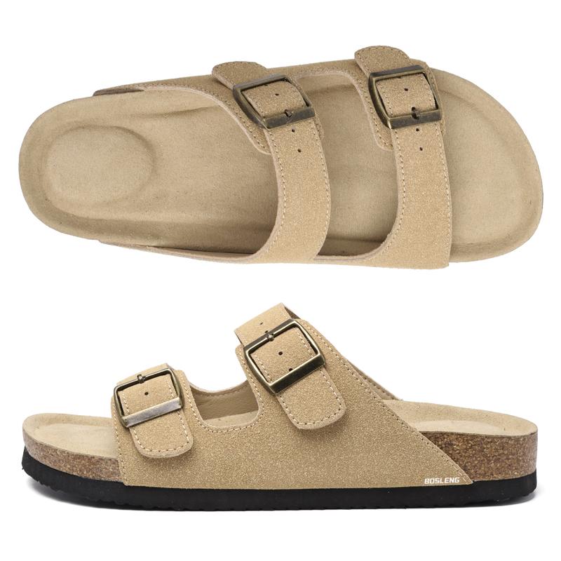 Women's Casual Slide Sandals With Cork Footbed Double Adjustable Buckle For Summer Everyday Wear