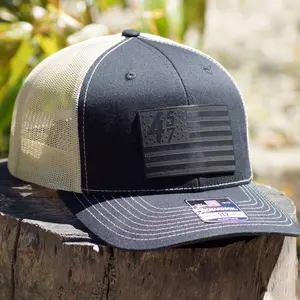 Richardson 112 Basketball Trucker Hat 45/47 Black Flag Series with Mesh Back and Adjustable Snap Closure