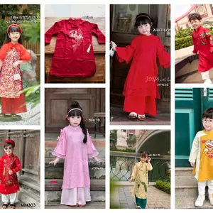 Vietnamese Ao Dai With Pants For Family ( Set Bé ) / Áo Dài Cách Tân Truyền Thống Việt Nam/ Boy Ao Dai / Girl Ao Dai / Luna Ao Dai