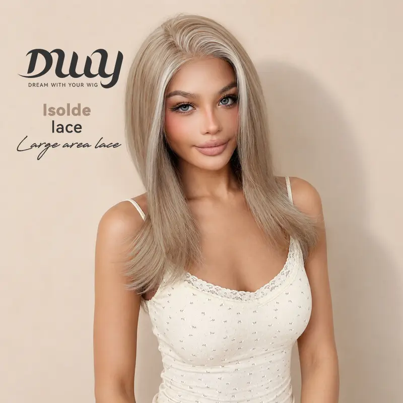 Isolde (lace) - DWY NEW DWY 13×4 Lace Front Free Part Mid-Length Straight Blonde Glueless Synthetic Wig for Women 20 Inches