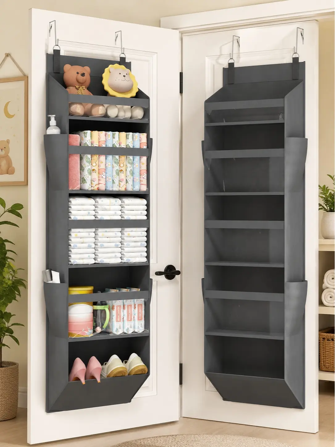 Over the Door Organizer, 5 Section Clear Window Hanging Storage with 4 Side Pockets