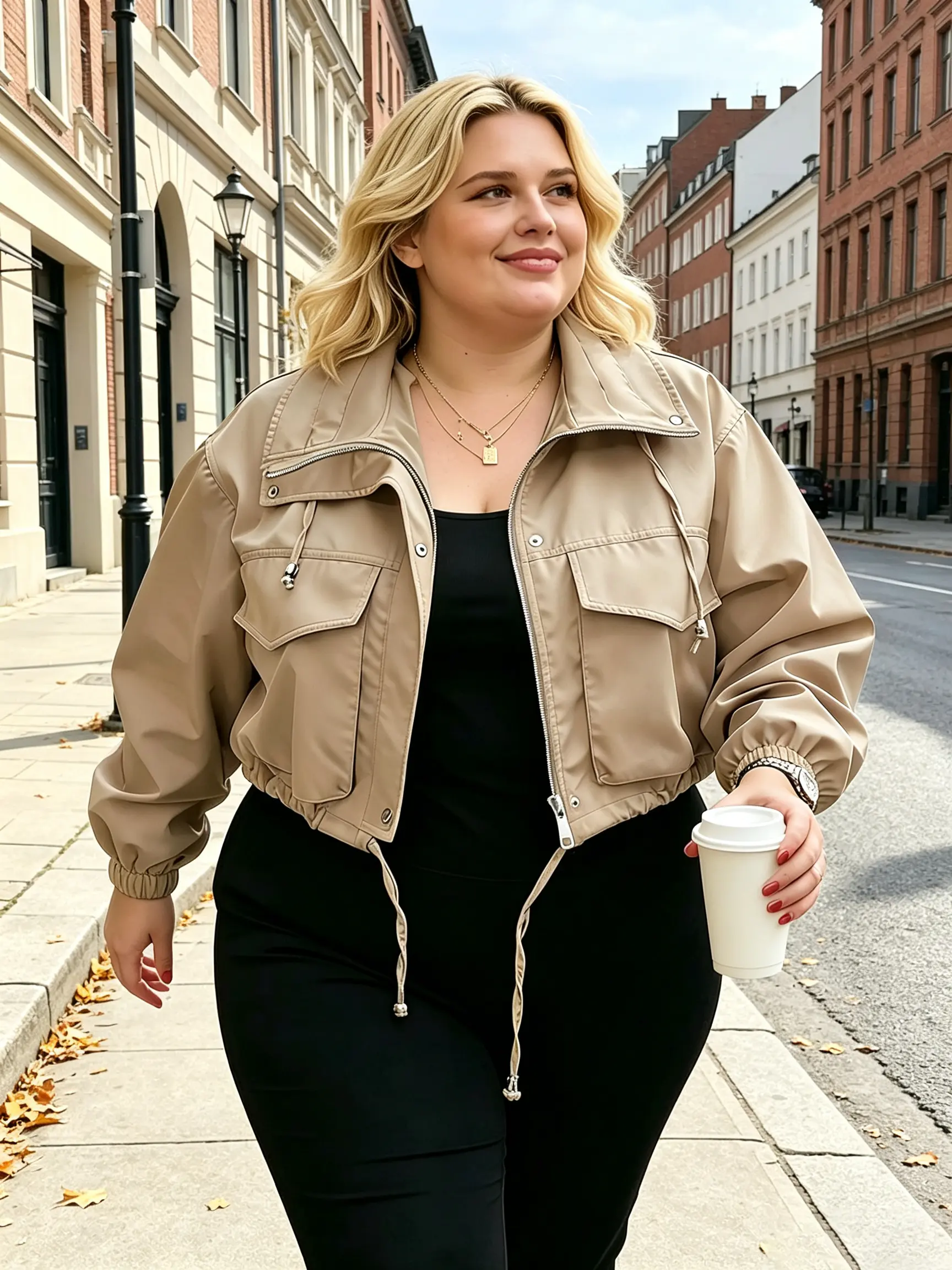 Aswulk Plus Size Womens Cropped Bomber Jacket 2026 Trendy Zip Up Lightweight Utility Collar and Hem Drawstring Coat With Pockets